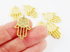 6 Dotted Curl Hamsa Hand of Fatima Hamsa Charms - 22k Matte Gold Plated