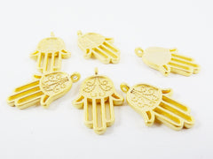 6 Dotted Curl Hamsa Hand of Fatima Hamsa Charms - 22k Matte Gold Plated