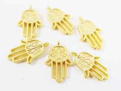 6 Dotted Curl Hamsa Hand of Fatima Hamsa Charms - 22k Matte Gold Plated