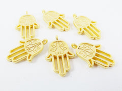 6 Dotted Curl Hamsa Hand of Fatima Hamsa Charms - 22k Matte Gold Plated