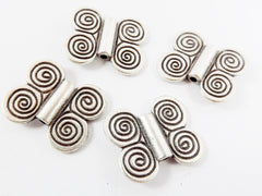 4 Winged Spiral Spacer Beads - Matte Antique Silver Plated