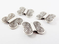 4 Winged Spiral Spacer Beads - Matte Antique Silver Plated