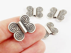 4 Winged Spiral Spacer Beads - Matte Antique Silver Plated