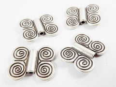 4 Winged Spiral Spacer Beads - Matte Antique Silver Plated