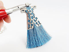 Maui Blue Silk Thread Turkish Caftan Tassel Pendant - Matte Silver Plated - 1PC