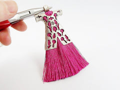 Violet Pink Silk Thread Turkish Caftan Tassel Pendant - Matte Silver Plated - 1PC