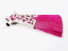 Violet Pink Silk Thread Turkish Caftan Tassel Pendant - Matte Silver Plated - 1PC