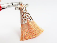 Peach Silk Thread Turkish Caftan Tassel Pendant - Matte Silver Plated - 1PC