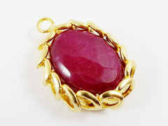 Garnet Red Facet Cut Jade Stone Gemstone Pendant - Rustic Unusual Spiral Bezel - 22k Matte Gold plated Bezel - 1pc