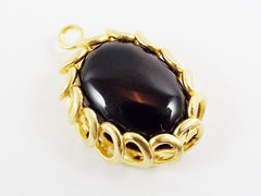 Black Onyx Gemstone Pendant - Sipral Bezel - 22k Matte Gold plated Bezel - 1pc