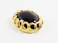 Black Onyx Gemstone Pendant - Sipral Bezel - 22k Matte Gold plated Bezel - 1pc