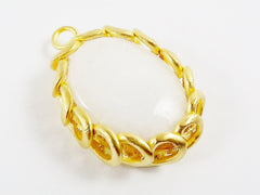 White Smooth Cut Jade Gemstone Pendant - Sipral Bezel - 22k Matte Gold plated Bezel - 1pc