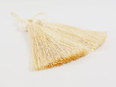 Long Warm Cream Silk Thread Tassels -  3 inches - 77mm  - 2 pc