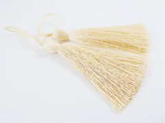 Long Warm Cream Silk Thread Tassels -  3 inches - 77mm  - 2 pc