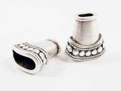 2 Weighty Flat Dotted Cone Bead End Caps -  Antique Matte Silver Plated