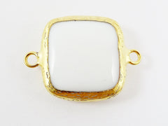 23mm White Jade Square Gemstone Connector Station - 22k Gold plated Bezel - 1pc