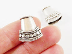 2 Weighty Flat Dotted Cone Bead End Caps -  Antique Matte Silver Plated