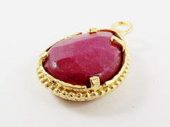 Red Teardrop Jade Pendant  - Rustic Swirl Bezel - 22k Matte Gold plated Bezel - 1pc