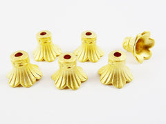 6 Rustic Fluted 22k Matte Gold Plated Round Bead caps