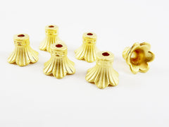 6 Rustic Fluted 22k Matte Gold Plated Round Bead caps