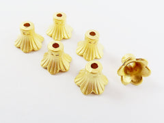 6 Rustic Fluted 22k Matte Gold Plated Round Bead caps