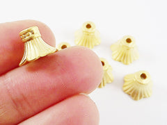 6 Rustic Fluted 22k Matte Gold Plated Round Bead caps