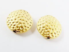 2 Hammered Round Pillow Spacer Beads - 22k Matte Gold Plated
