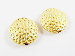 2 Hammered Round Pillow Spacer Beads - 22k Matte Gold Plated