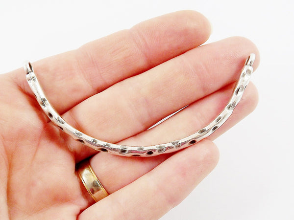 Organic Shaped Hammered Curve Bracelet Bar Connector - Matte Antique Silver Plated - 1pc