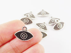 8 Curved Elipse Evil Eye Charms - Matte Antique Silver Plated Brass