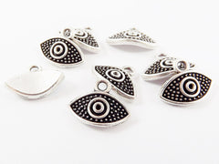 8 Curved Elipse Evil Eye Charms - Matte Antique Silver Plated Brass