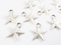 10 Silver Star Charms, Silver Stars, Small Star Pendants, Drop Charm, Bracelet Charms, Turkish Supplies, Matte Antique Silver Plated