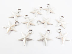 10 Silver Star Charms, Silver Stars, Small Star Pendants, Drop Charm, Bracelet Charms, Turkish Supplies, Matte Antique Silver Plated