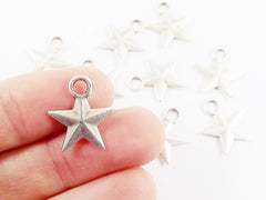 10 Silver Star Charms, Silver Stars, Small Star Pendants, Drop Charm, Bracelet Charms, Turkish Supplies, Matte Antique Silver Plated