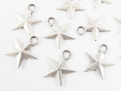 10 Silver Star Charms, Silver Stars, Small Star Pendants, Drop Charm, Bracelet Charms, Turkish Supplies, Matte Antique Silver Plated