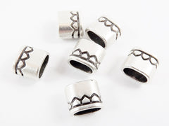 6 Rectangle Slide Bead Band Spacers for Leather Cord - Geometric Tribal - Matte Antique Silver Plated