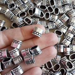 6 Rectangle Slide Bead Band Spacers for Leather Cord - Geometric Tribal - Matte Antique Silver Plated