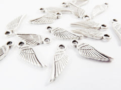 Wing Charms, Silver Wing Charms, Angel Wing Charms, Silver Angel Wing, Mini Wing Charms, Small Wing, Matte Antique Silver Plated - 15pcs