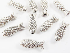 Silver Fish Bead Spacers Matte Antique Silver Plated Bead, 10pcs