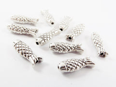 Silver Fish Bead Spacers Matte Antique Silver Plated Bead, 10pcs