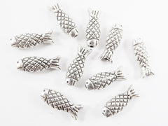 Silver Fish Bead Spacers Matte Antique Silver Plated Bead, 10pcs