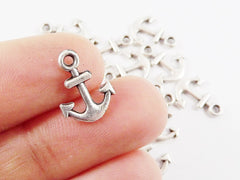 Silver Anchor Charms, Mini Anchor Charms, Small Anchor, Tiny Anchor Charms, Anchor Pendant, Nautical Charms, Matte Silver Plated - 15pcs