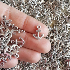 Silver Anchor Charms, Mini Anchor Charms, Small Anchor, Tiny Anchor Charms, Anchor Pendant, Nautical Charms, Matte Silver Plated - 15pcs