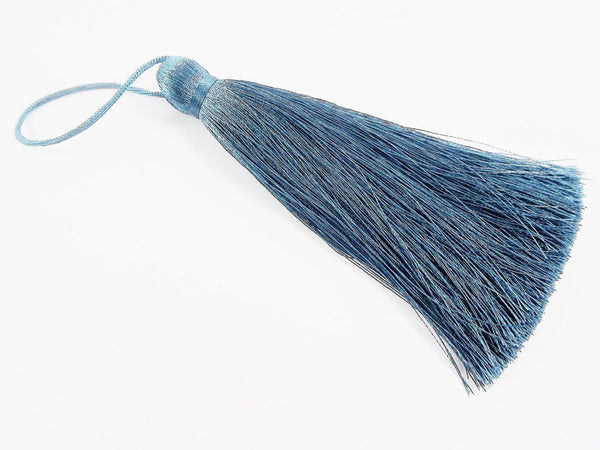 Extra Large Peacock Blue Silk Thread Tassels - 4.4 inches - 113mm - 1 pc