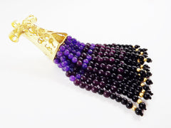 Large Purple Deep Mauve Black Turkish Caftan Tassel Pendant - Jade Stone - 22k Matte Gold Plated - 1PC