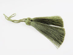 Long Deep Olive Green Silk Thread Tassels -  3 inches - 77mm  - 2 pc