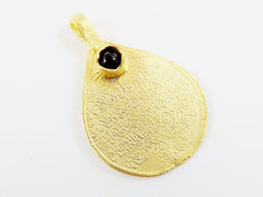 Teardrop Medallion Pendant with Black Onyx Stone Accent - Arabic Calligraphy - 22k Matte Gold Plated - 1pc