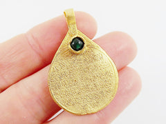 Teardrop Medallion Pendant with Emerald Green Jade Stone Accent - Arabic Calligraphy - 22k Matte Gold Plated - 1pc