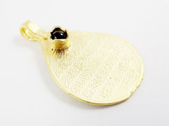 Teardrop Medallion Pendant with Black Onyx Stone Accent - Arabic Calligraphy - 22k Matte Gold Plated - 1pc