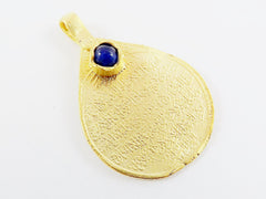 Teardrop Medallion Pendant with Blue Jade Stone Accent, Arabic Calligraphy, Gold Medallion, Gold Teardrop, 22k Matte Gold Plated - 1pc